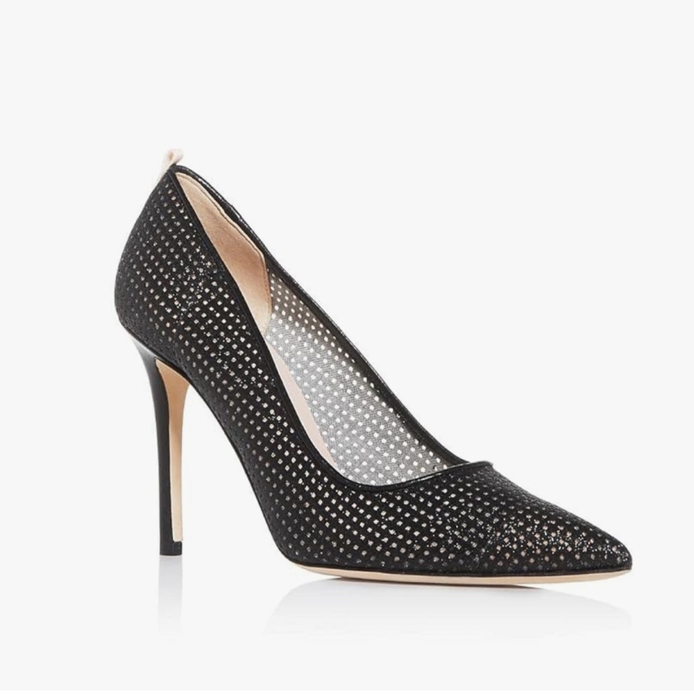 SJP fishnet fawn heels